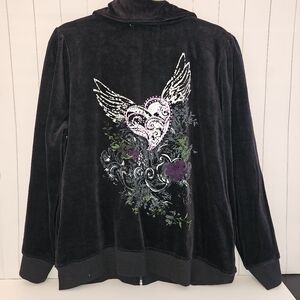French Laundry Black Jacket With Embellished Winged Heart XL